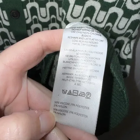 Maeve Anthropologie Collared Button Front Knit Mini Dress Green Mod Print 1X - Picture 7 of 7